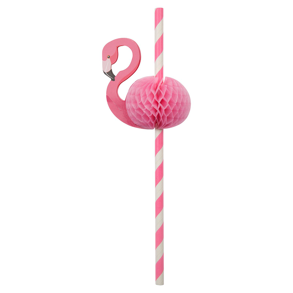 flamingo rietje party straw roze karton