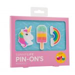pin-on's eenhoorn verpakking box doosje ijsje regenboog
